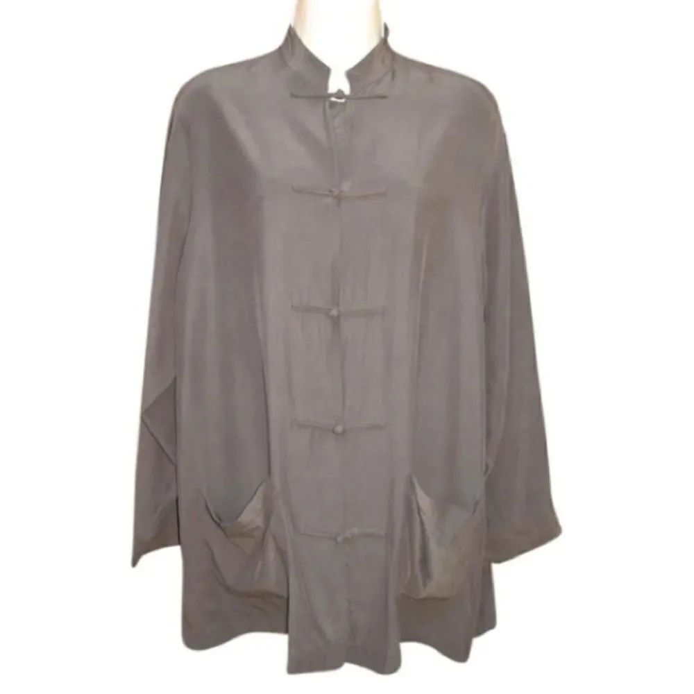 Brown Taupe Silk Oversize Tunic Top